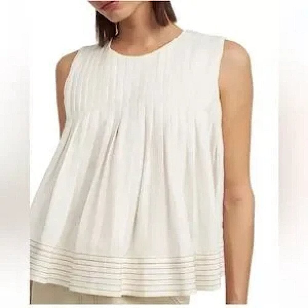 Sundance En Saison "Jesse" Pleated Swing Sleeveless Top White Linen Blend XL